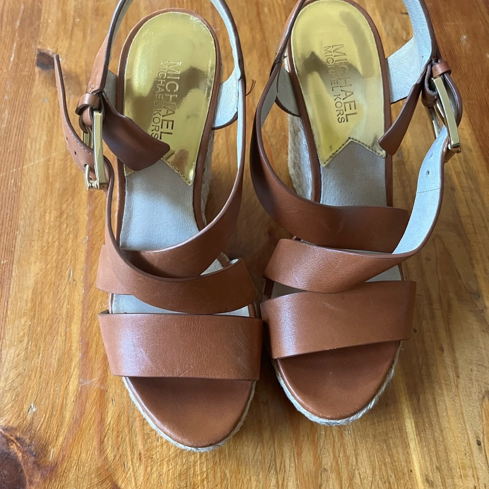 Brown Leather Wedge Sandals
